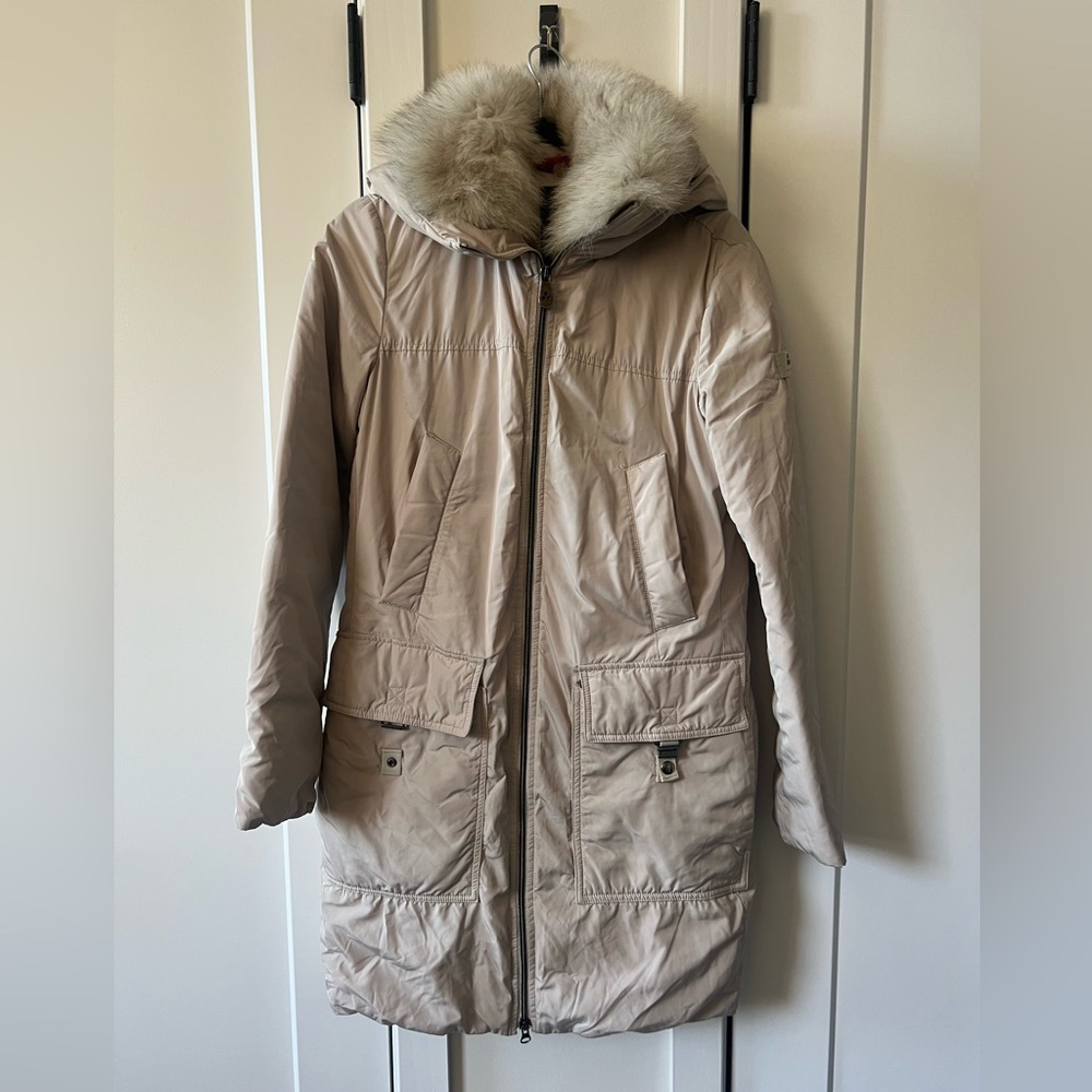 Peuterey | Long Down Light Beige Hooded Coat